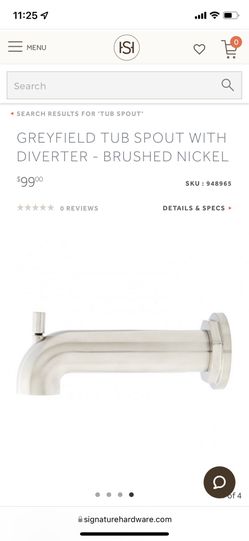 Signature Hardware Tub Spout W/Diverter NIB