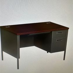 NEW HON Metro Classic 48"W Single-Pedestal Computer Desk, Mahogany/Charcoal 48x30x29T 