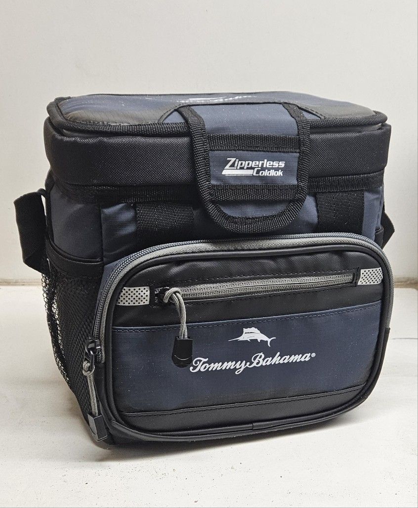 TOMMY BAHAMA Zipperless Coldlok Hardbody Lunch Cooler/Shoulder Bag Deep Freeze Blue
