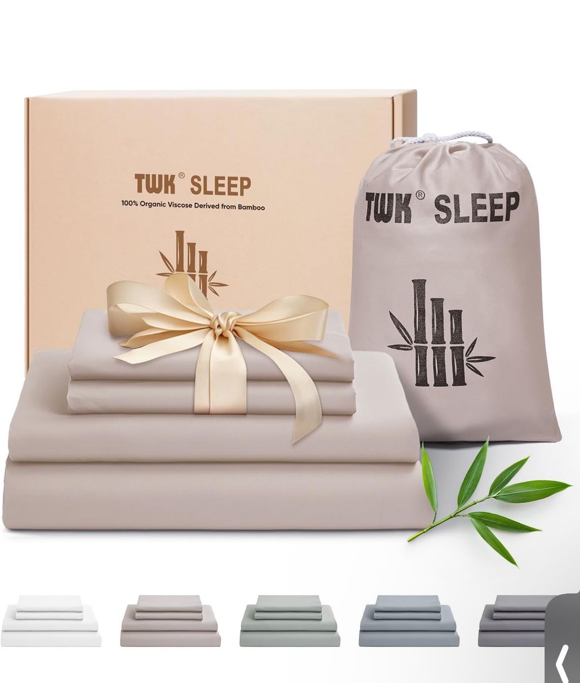 Luxury Sheet Set, Genuine 100% Organic Viscose Derived from Bamboo, Cooling & Breathable, Silky Soft, Bedding Sheets & Pillowcases (Sand, Queen)