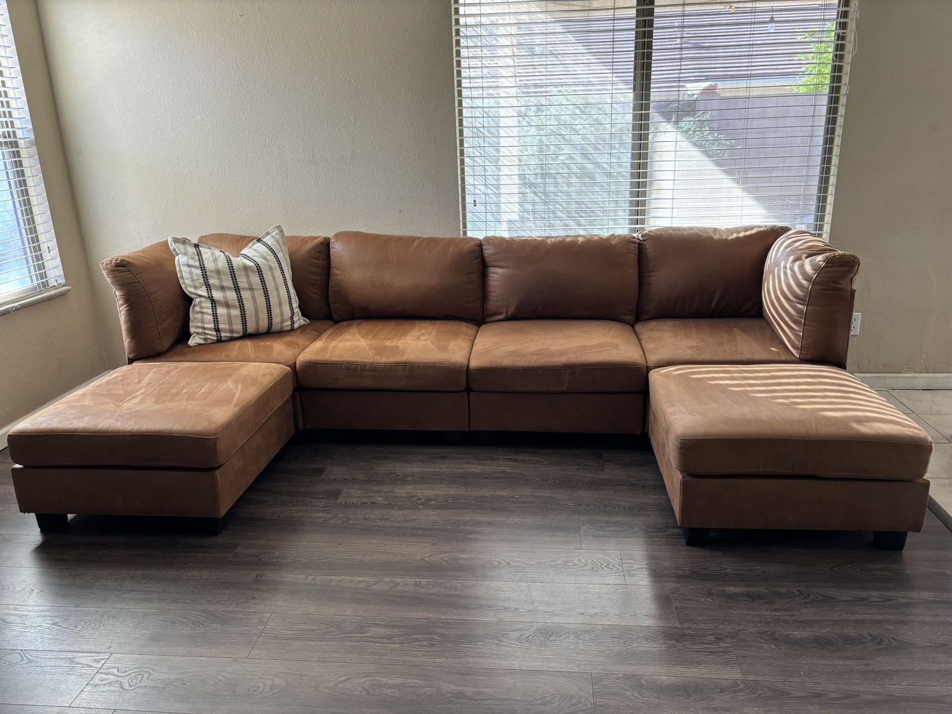 Modular couch sofa sectional 6 piece vegan leather caramel color wayfair amaron