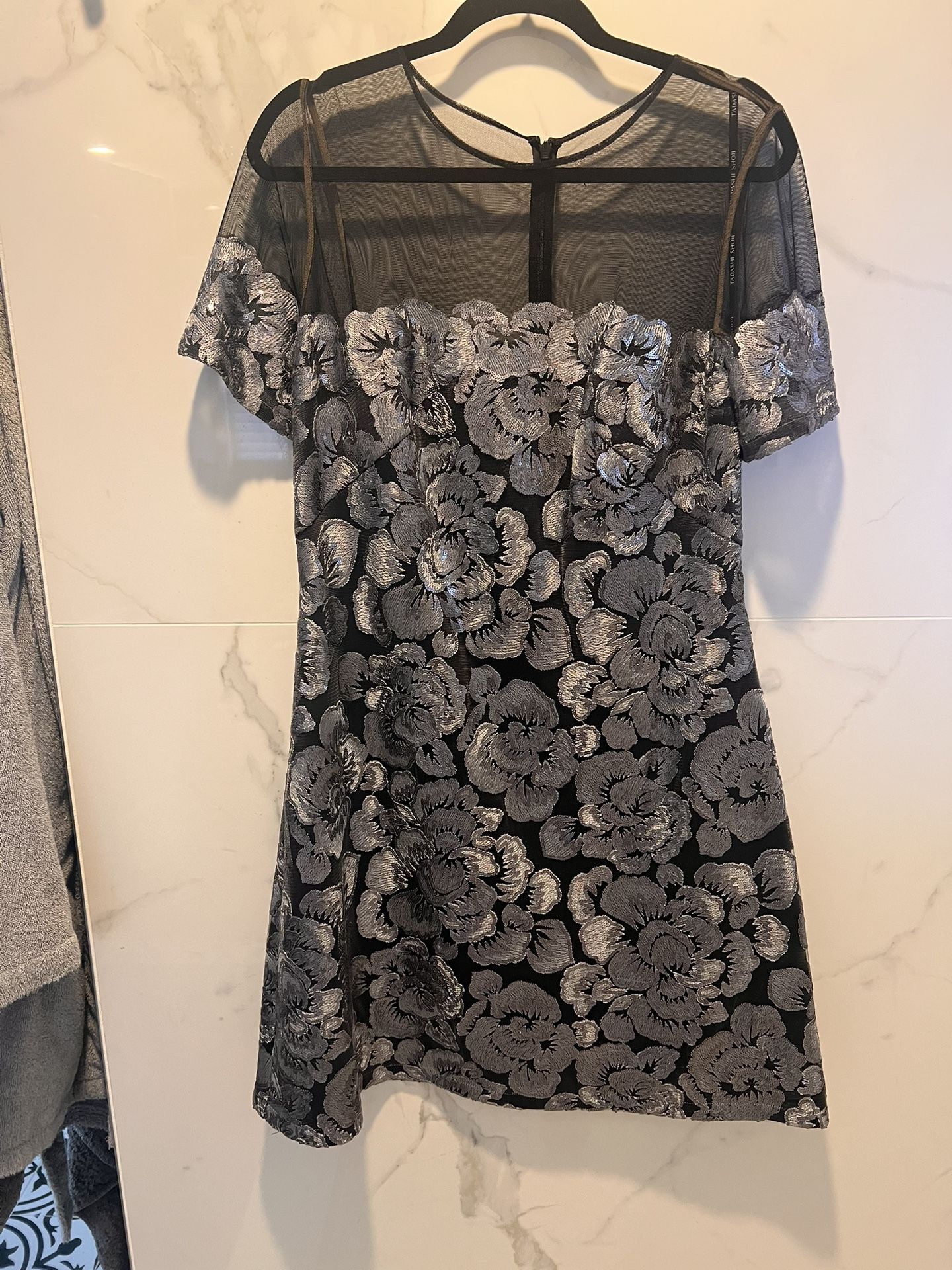 Tadashi Shoji Silver Sequins Dress-14