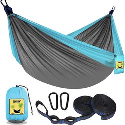 SZHLUX Camping Hammock Double & Single Portable Hammocks with 2 Tree Straps, Great for Hiking,Backpacking,Hunting,Outdoor,Beach,Camping,Medium,Light G