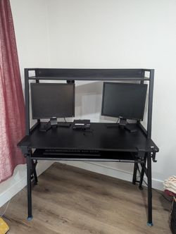 All Black - DESIGNA Small Computer Ladder Desk And Sliding Keyboard Tray (2 Pieces)