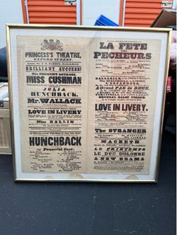 Framed 1845 Original Princess’s Theatre Playbill - London