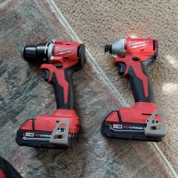 Milwaukee Drill and Impact With Two Batteries 