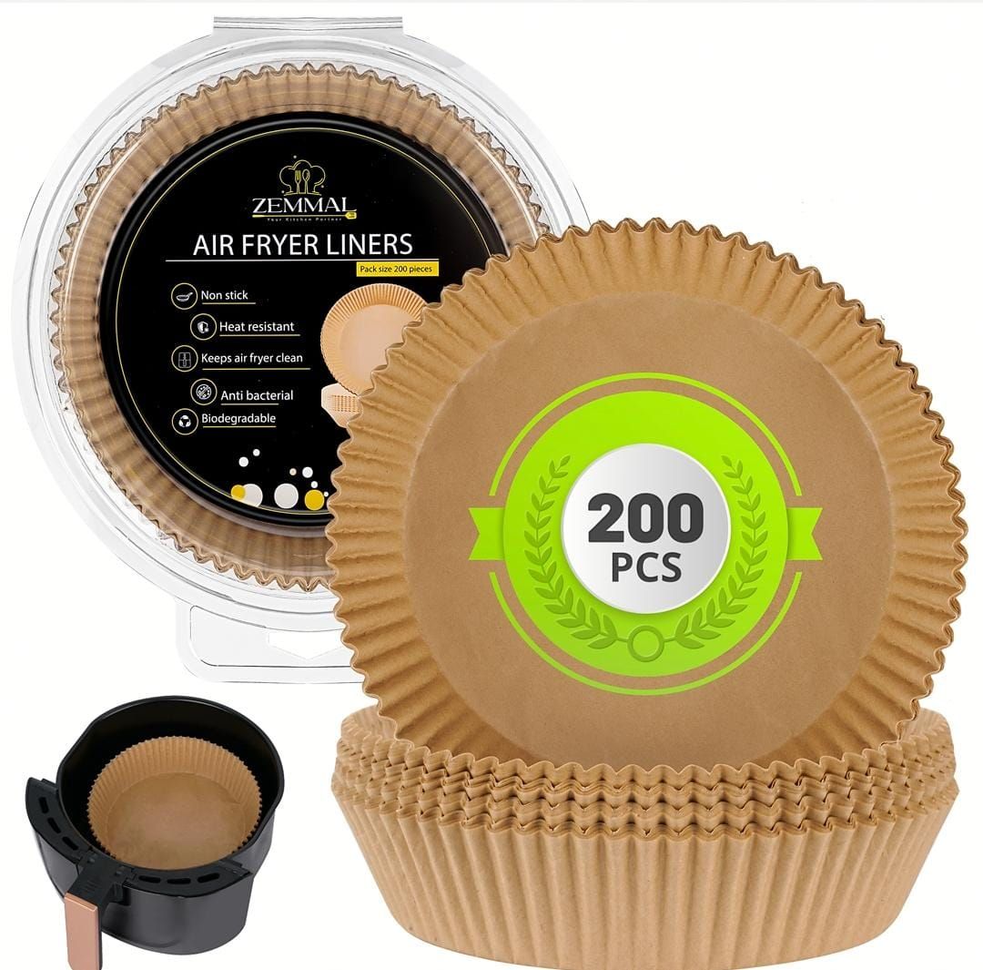 200 PCS Air Fryer Disposable Paper Liner, Round Parchment Cooking Non-Stick, Baking Roasting Food Grade Paper for Air Fryer