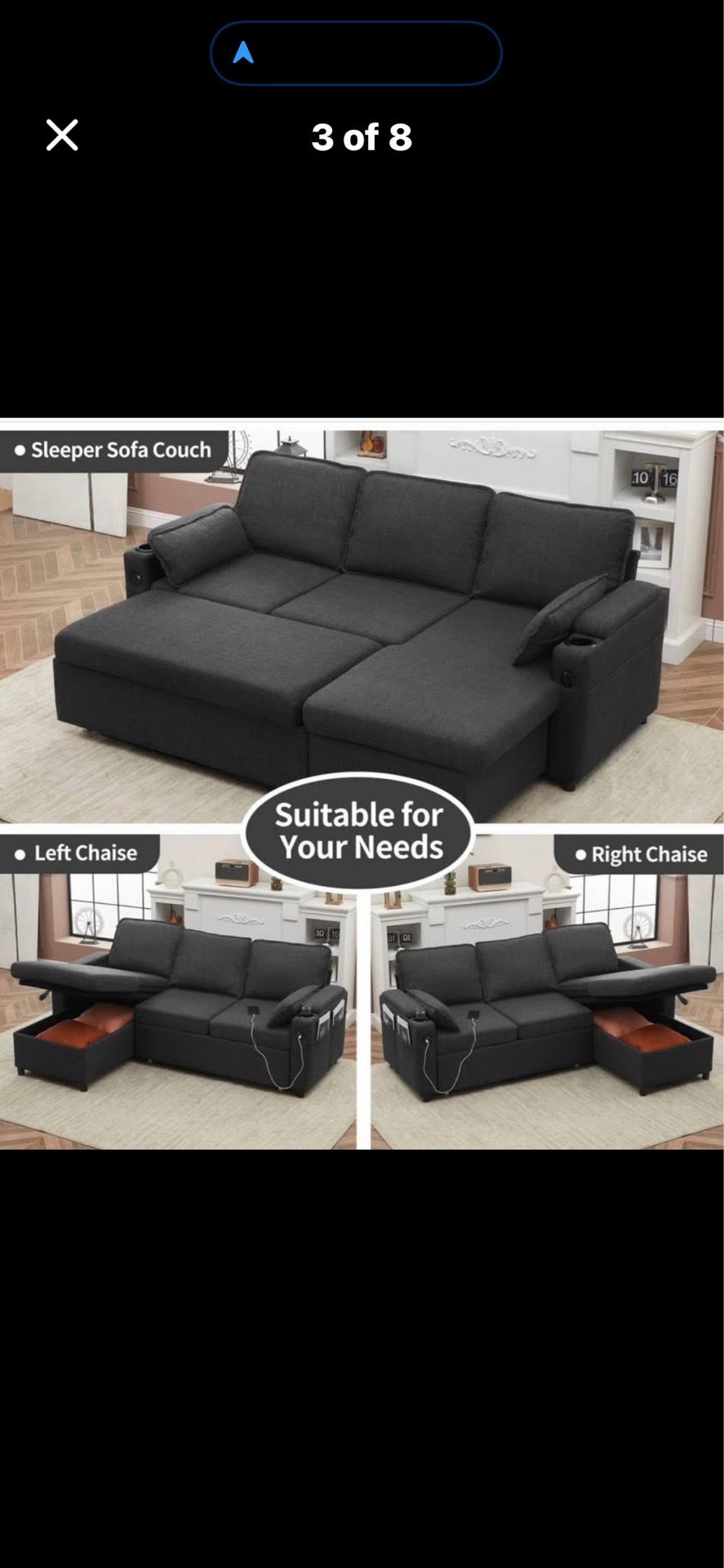 SOFABED WITH STORAGE WITH USB PORTS