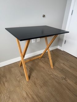 Bamboo Folding Desk – Black Top, Folds Flat