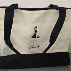Shopping Girl Canvas Beach Grocery Tote Bag 16 X 13.5 X 5 Gently Used
