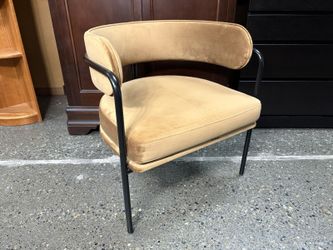 Tan Velvet Modern Curved Back Accent Chair
