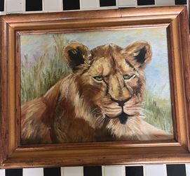 Framed Lion Oil Painting On Canvas 