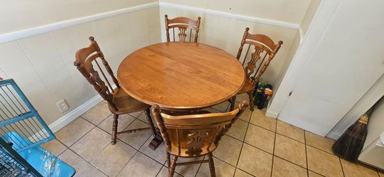 Solid Wood Dining Table with 4 Chairs