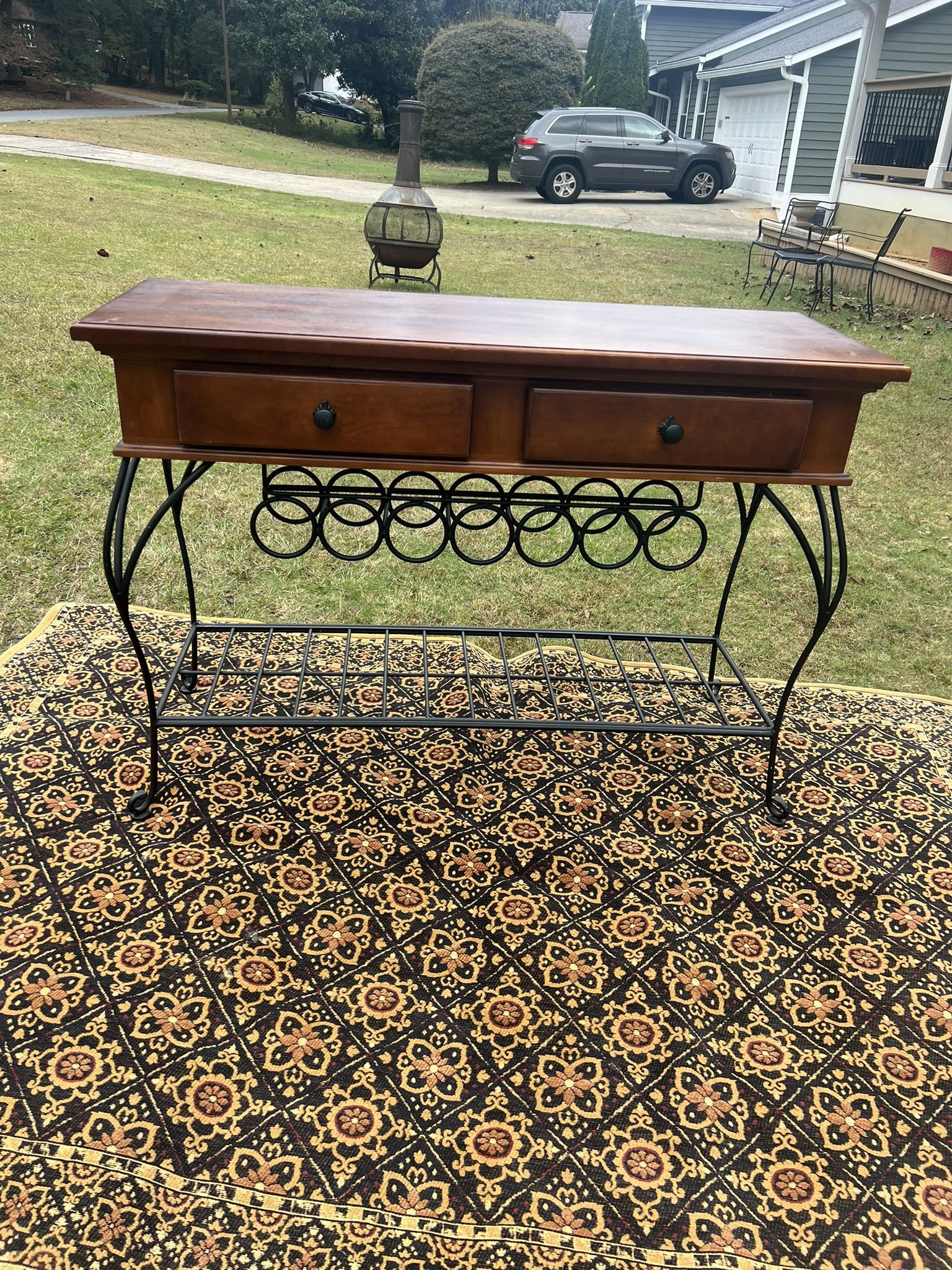Console table with bottle rack &2 drawers