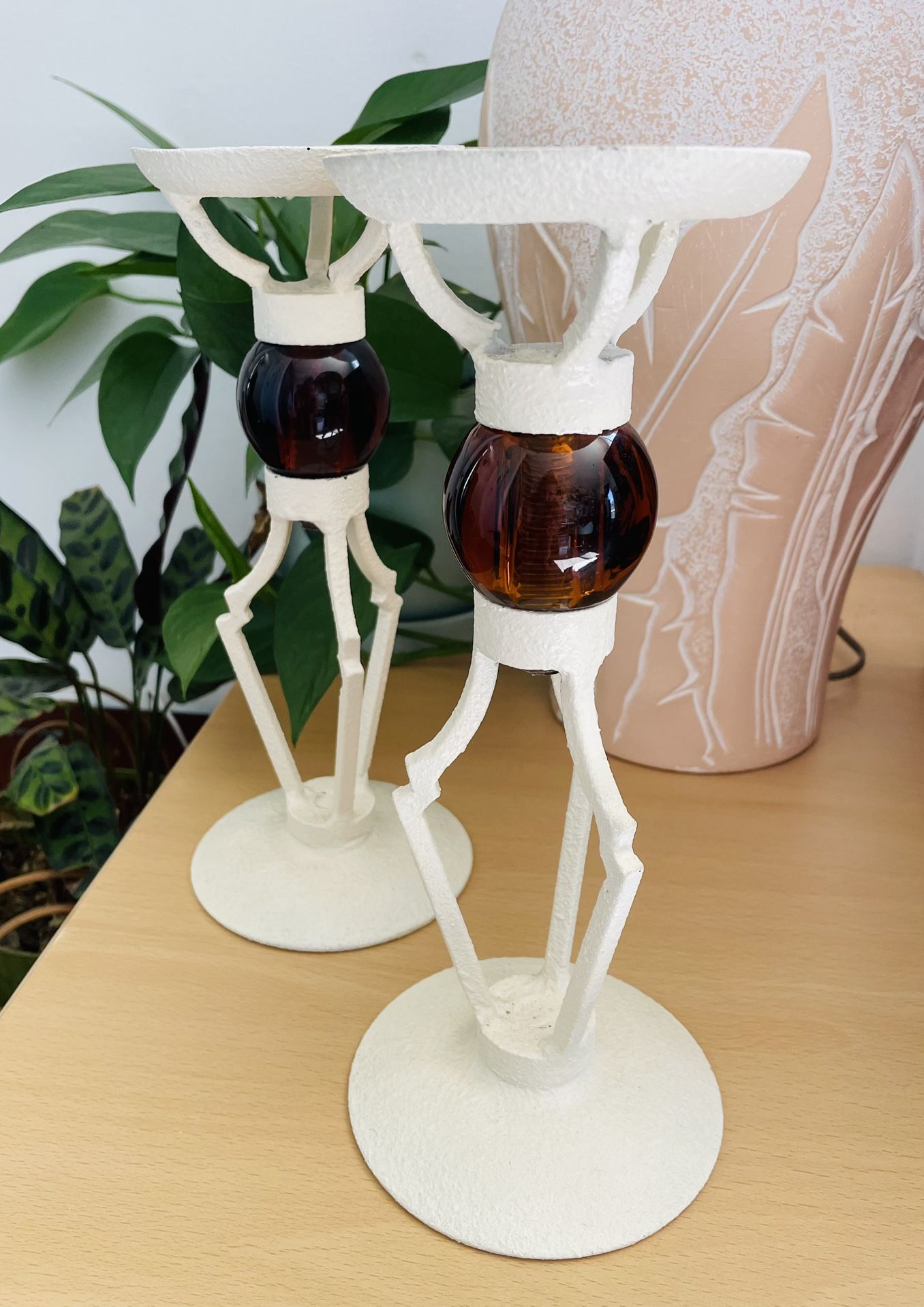 Off White Wrought Iron Candle Holders