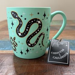 Mint Green Cobwebs and Cauldron Snake Charm Mug!