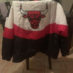 VTG Chicago Bulls Apex One Puffer Hooded Jacket Men Medium Black Red 90s
