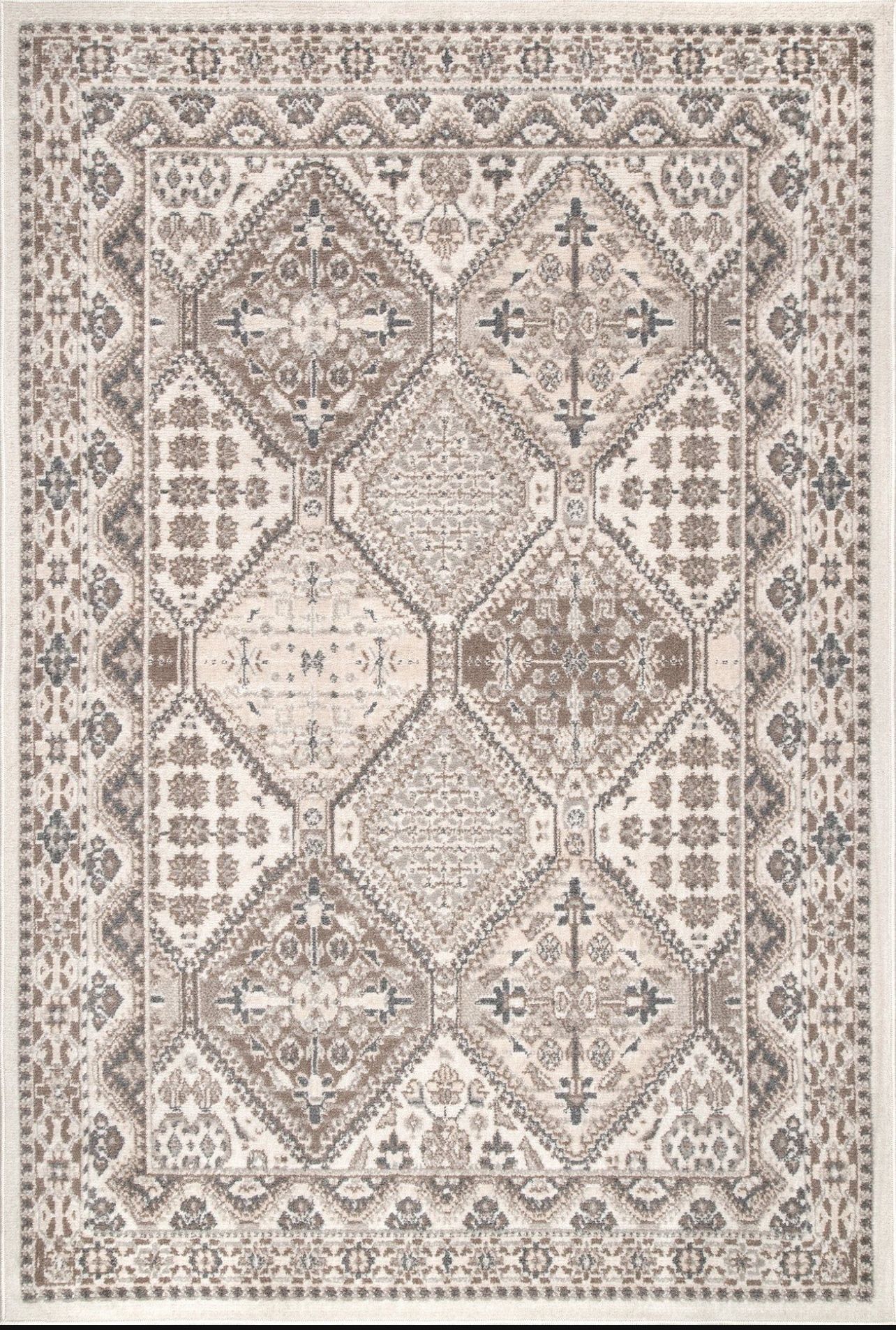 8x10 Becca Traditional Tiled Area Rug, Taupe, Faded Transitional Design, Stain Resistant, For Bedroom, Dining Room, Living Room, Hallway, Office, Kitc