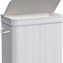 SONGMICS Laundry Hamper with Lid, Bamboo Laundry Basket, Removable Machine Washable Laundry Basket, with Handles, 26.4-Gallons, for Laundry Room, Bedr