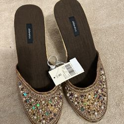 New Wedge Beaded Brown Slip On Shoed