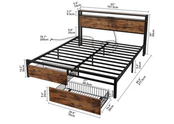 Full bed frame with built in charging outlets obo