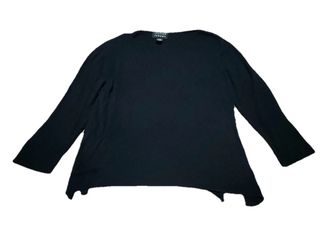 SPENSER JEREMY Silk Blend 3/4 Sleeve Ribbed Top Women Large Crew Neck Black