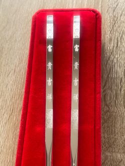 Luxury Chinese Art  Silver Chopsticks W/ Gift Box