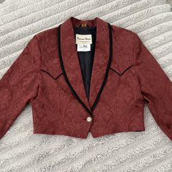 Pioneer Wear Vintage Western Cropped Jacket – Size XL – Burgundy Brocade – Made in USA