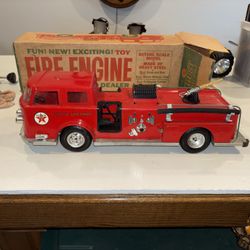 Vintage 1960s Buddy L Texaco fire chief truck 25” steel item # 5741 w/box highly collectible  Missing ladder and other small parts 