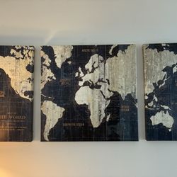 3-Piece World Print On Canvas