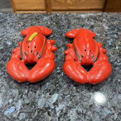Vintage Japan Souvenir Of Saco, Maine Red Figural Lobster Salt and Pepper Shakers.  Preowned Display Only 