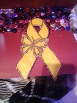 Yellow Awareness Ribbon Butterfly Decoration