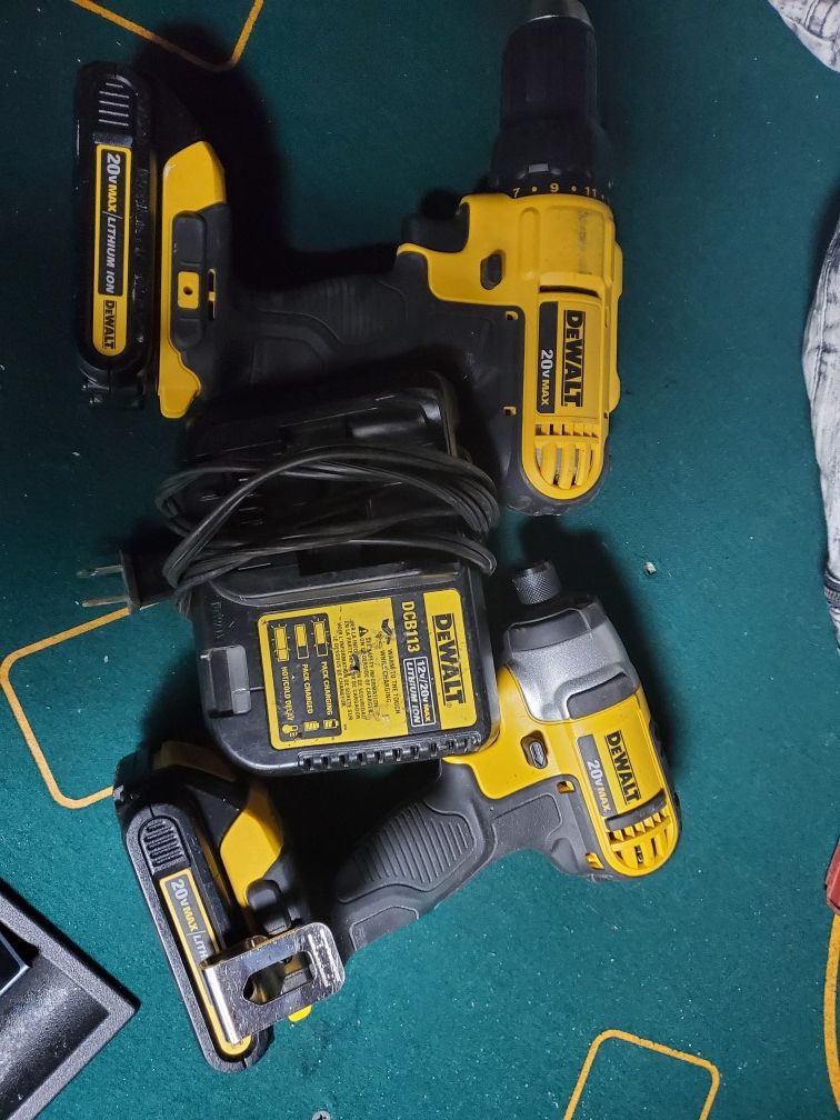 Dewalt 20v drills with batteries and charger