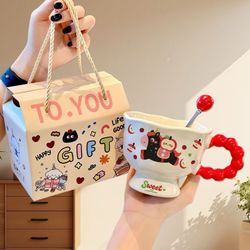 Cute Cartoon Footed Bowl, Wave Rim Dessert Bowl for Yogurt, Ice Cream, Fruits, Ceramic Snack Cup Perfect Gift