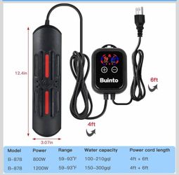 Aquarium Heater, 800W, 1200W Bold Double Quartz Tube Heater, Fast Heating, high-Definition Digital Touch Controller, Energy Saving. (Applicable to Fre