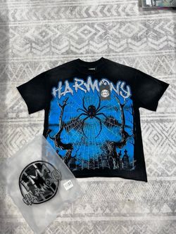 Harmony black t-shirt with blue spiderweb