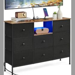 Dresser With LED Lights And Power Outlets 
