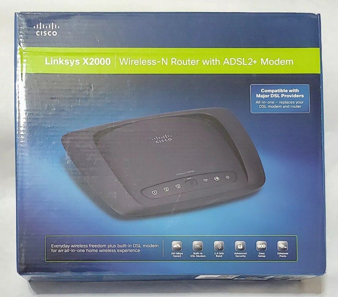 Brand new Wireless Router & Modem Cisco Linksys X2000 ADSL2+ N300 Wireless-B/G/N 2.4 GHz
