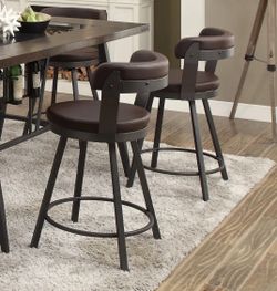 Set of 4 Brown Faux Leather & Metal Counter Height Stools