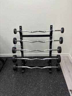 BRAND NEW 20-60 lbs Curl Bar with 5 Tier Rack, Fixed Weight Barbells Home Gym Equipment