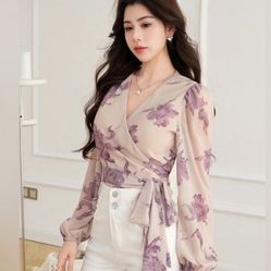 Floral Wrap Blouse - Purple