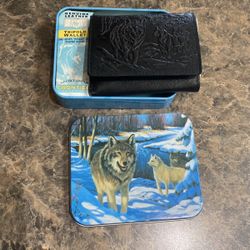 Trifold leather wolf wallet $10