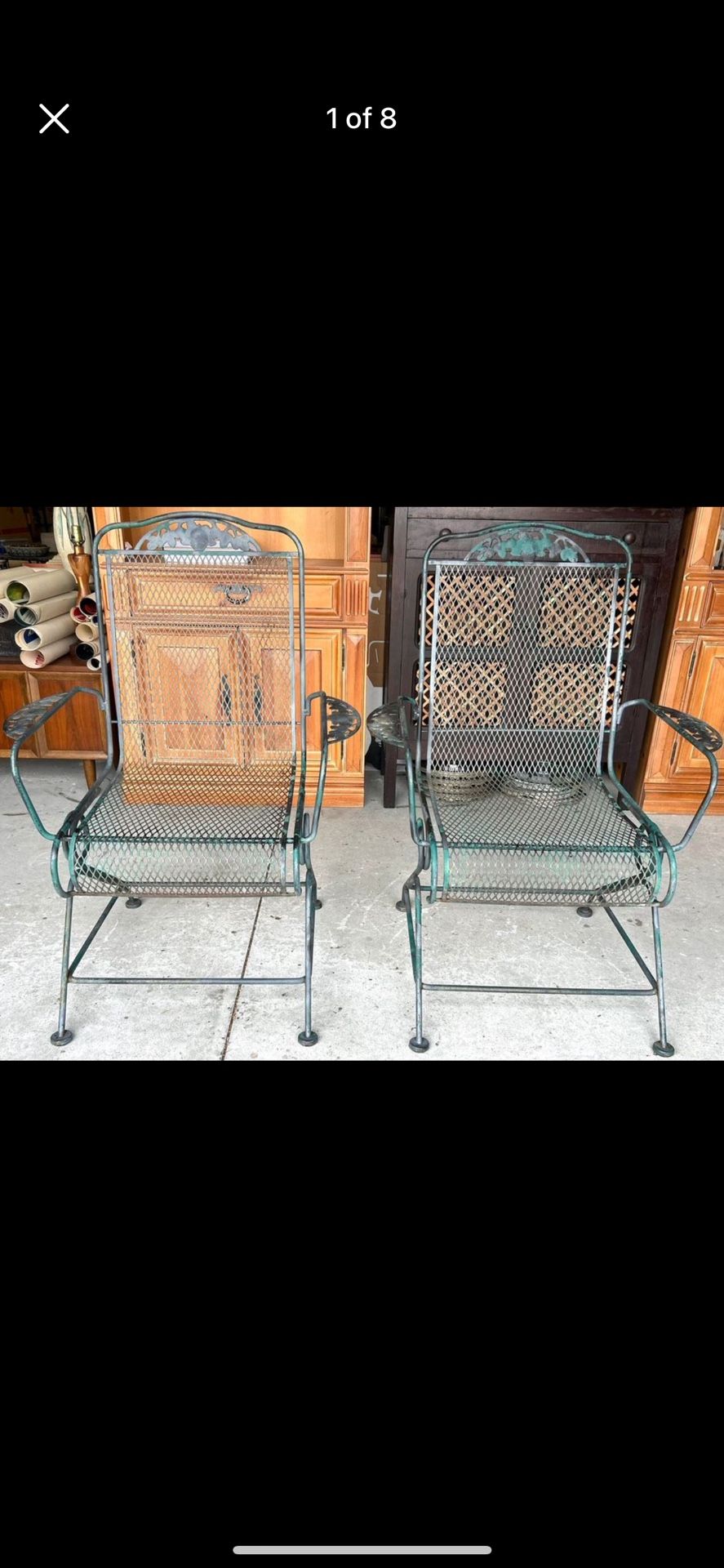 Pair of Wrought Iron Outdoor Spring Back Rockers