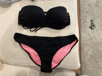 Pink Black 2 Piece Bathing Suit Large Top, Médium Bottom