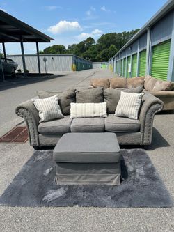 Gray Loveseat Sofa w/ Ottoman (Delivery)