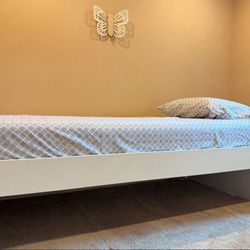 SLÄKT Bed frame with slatted bed base, white, Twin