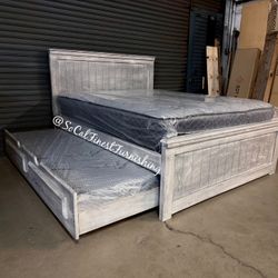 Queen Bed And Trundle With Mattresses 