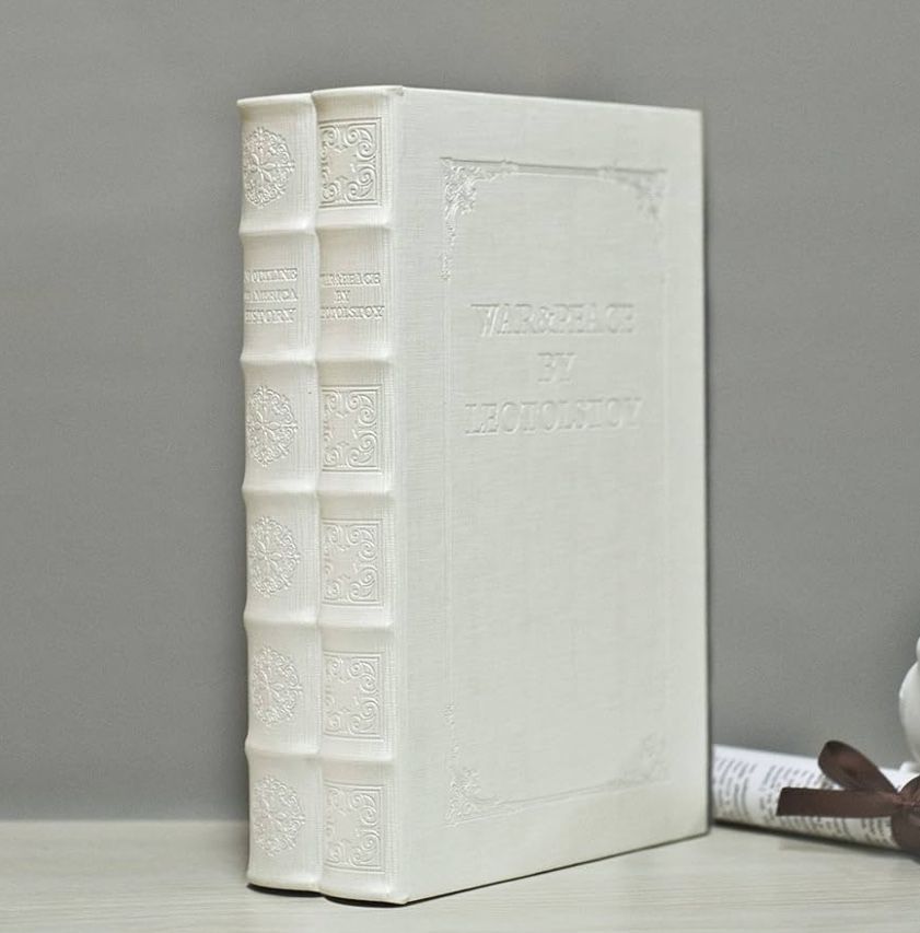 (300075) Decorative Books with White Faux Leather Book Boxes for Decoration Display Coffee Table and Shelf Décor, Fashion Decorative Storage Boxes, Fa