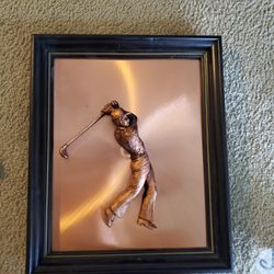 3D Copper Male Golfer Framed Art