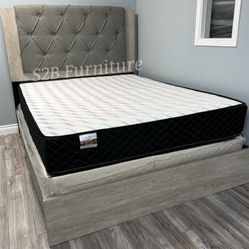 Queen Grey Wooden Bed With Ortho Matres !